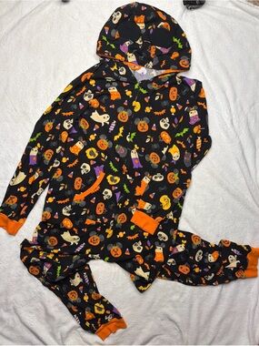 Disney Halloween Black Orange Ghost & Pumpkin Hooded Women's Pajama Set